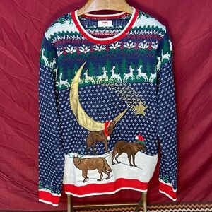 Men’s Holiday Time Fair Isle Howling Wolf holiday sweater, size Large (42–44)